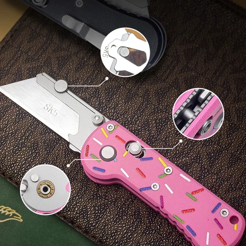BHBT G10 Mini Folding Pocket Utility Knife Stationery Aluminum Alloy Portable EDC Box Cutter With Replaceable Blades