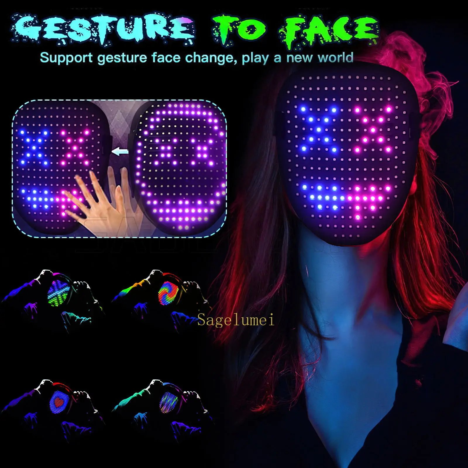 Imagem -04 - Máscara Led com Detecção de Gesto Transformando Light up Luminous Digital Glow Mask Holiday Rave dj Party Masquerade Cosplay Mask