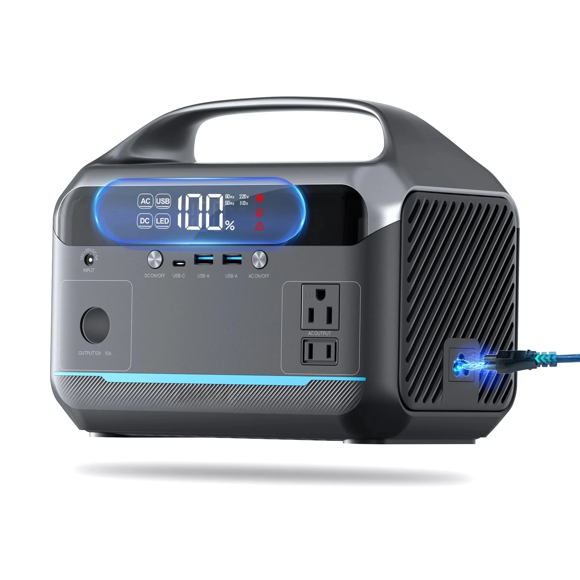 288Wh Power Station with 350W Output Solar Panel Emergency Generator for Camping RV Featuring Flashlight & Jump Starter