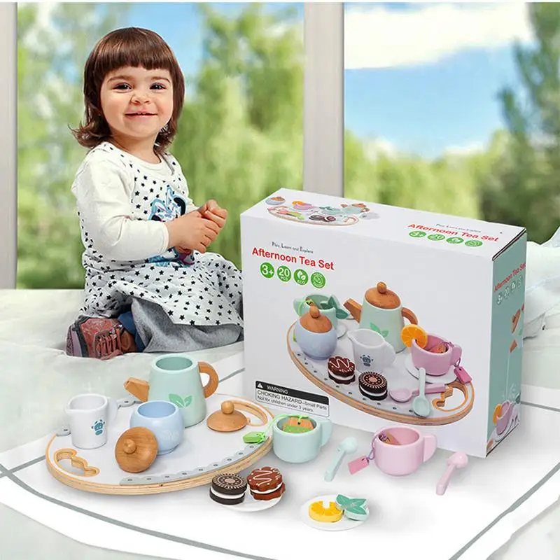 Toy Tea Set Wooden Tea Set Toys Wooden Play Food Set Pretend Play Accessories Kitchen Playset For Little Girls And Boys