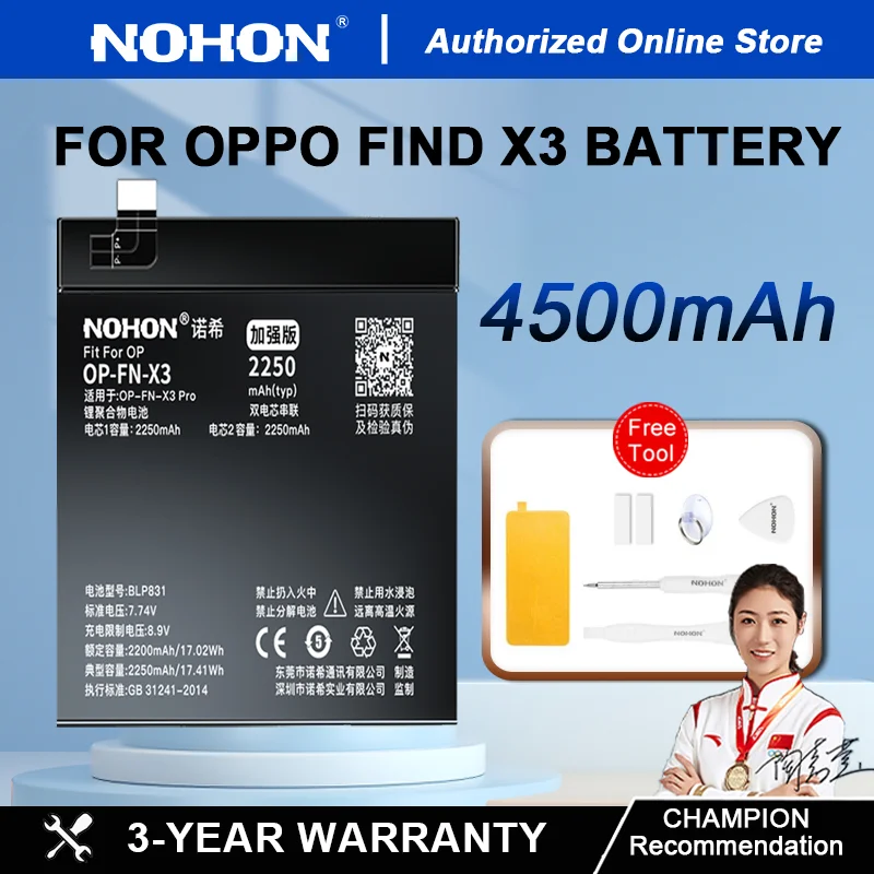 

NOHON BLP831 4500mAh Battery for OPPO Find X3 / X3 Pro FindX3 FindX3Pro High Capacity Battery Replacement Phone Batteries Tools