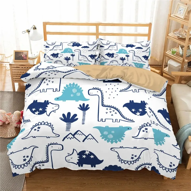

Kids Bedding Set Dinosaur Bedroom Set Duvet Cover Pillowcase Teen Girl Bedroom Comforter Set Twin Size Cute Bed Set Dropshipping