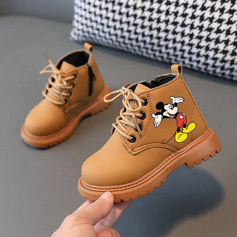 Mickey Mouse Kids Boots Bottom Warm Boots  Spring and Autumn Ankle Boots Anime Cartoon Children Boys Girls Casual Shoes 21-30