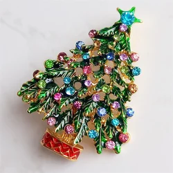 New Fashion Christmas Brooch Exquisite Colorful Rhinestone Inlaid Christmas Tree Pins Holiday Clothing Jewelry Accessories Gifts