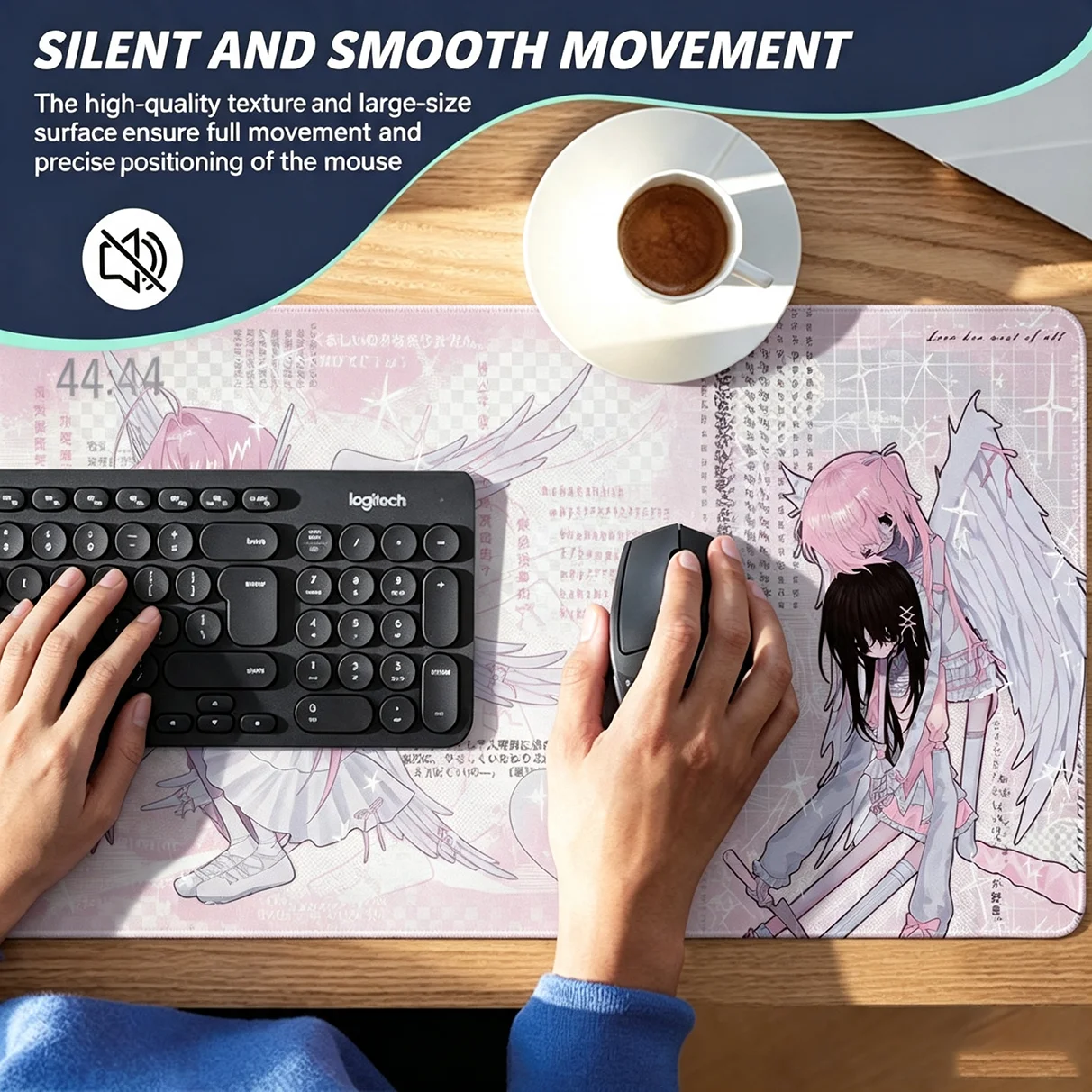 Japanese Anime Girl Words ins Y2K Angel Wings Leather Desk Pad Protector Mouse Pad Office Desk Mat Non-Slip PU Desk Blotter Pad