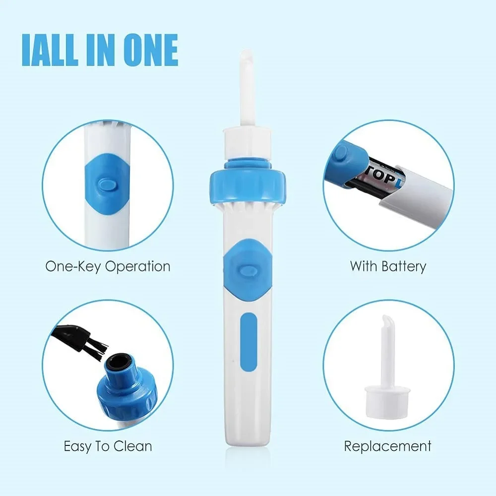 Elektrische draadloze veilige trillingen Pijnloze oorreiniger Silicon Ear Spoon Tool Set Wax Removal Tool voor volwassenen Neusreiniger Trimer