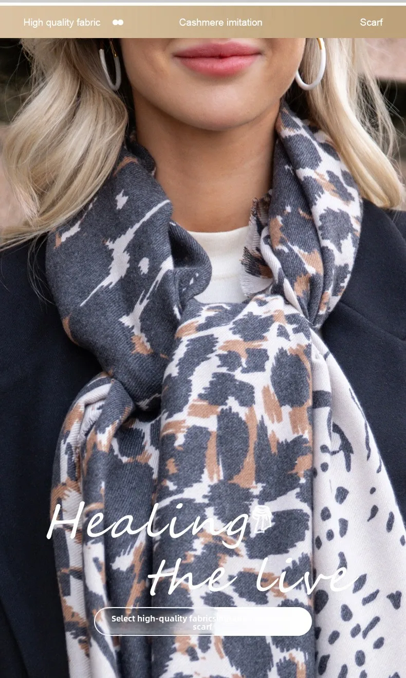 

2025 Cashmere-like Leopard Print Scarf Women -Autumn Winter VintageThick Shawl Hijab Versatile Hair Wrap & Fashion Neck Warmer