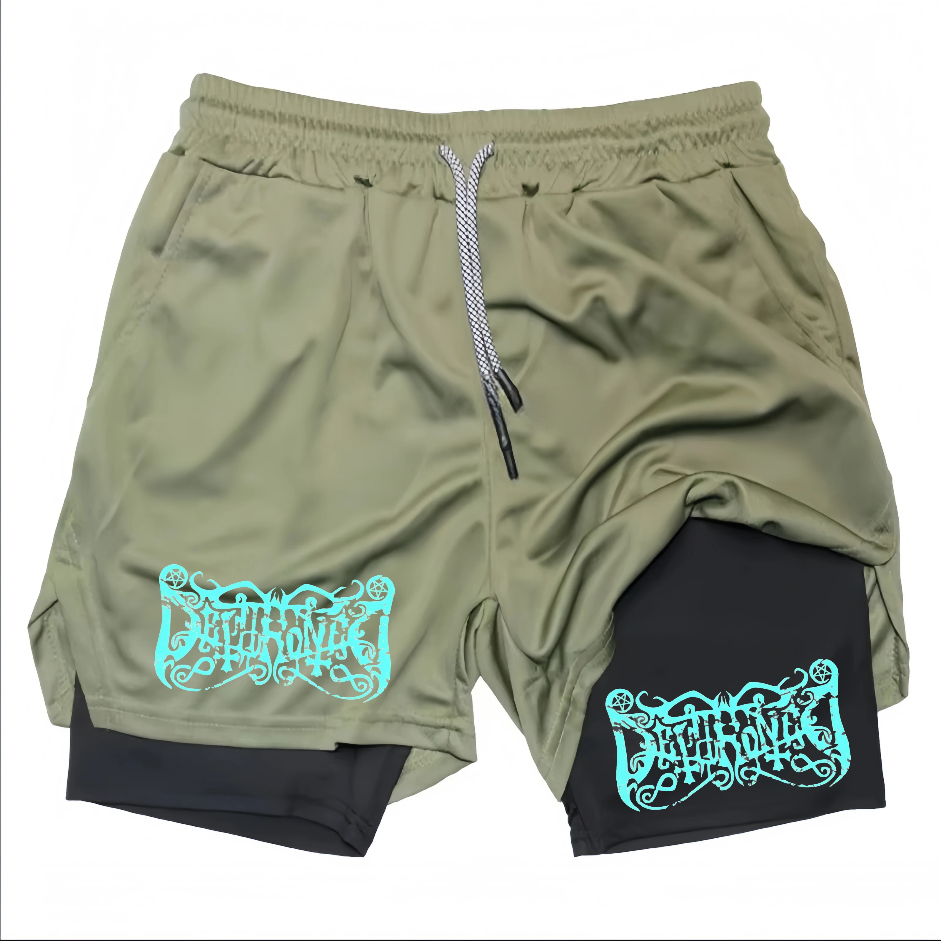 

Summer Men's Anime Gym Shorts Bilayer 2-in-1 Breathable Quick-drying Absorb Sweat Sports Short Gym Jogging Pants