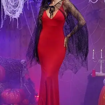 Capa de Tule com Renda de Vampiro e Aranha para loween, Fsia de Performance Teatral, Capa Vazada, Traje Étnico F