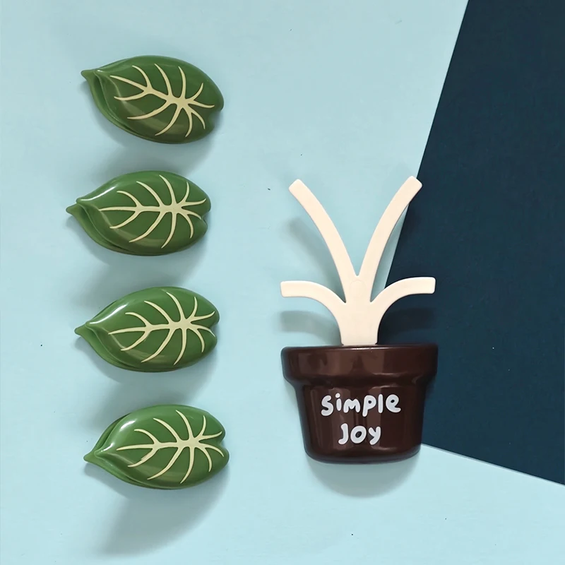 2 sets Magnetic Potted Plant Bag Clips for Kitchen Office  4 Pcs Leaf Food Sealer Desk Paper Clip Detachable Greenery Organizer