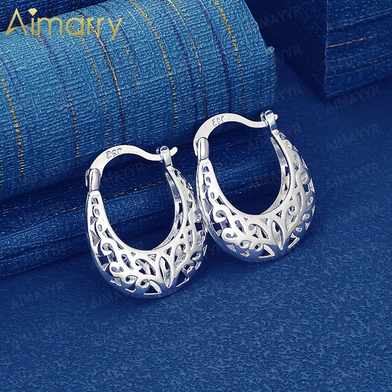 925 Sterling Silver 20mm Retro Hollow Carved Water Droplet Earrings for Women's Banquets High-quality and Fashion Jewelry