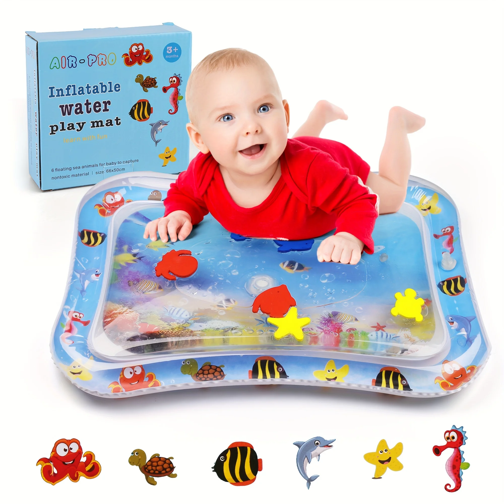 Tummy Time Water Mat with Gift Box for Infants Toddlers Baby 3 Months+, 26x20 in,waterplay,outdoor,summer fun,Christmas gift