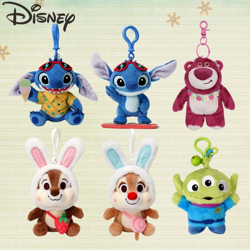 LLavero de felpa de Stitch genuino de Disney, accesorios de figuras de acción de Lotso, muñeco de peluche, juguetes, llavero colgante, regalo