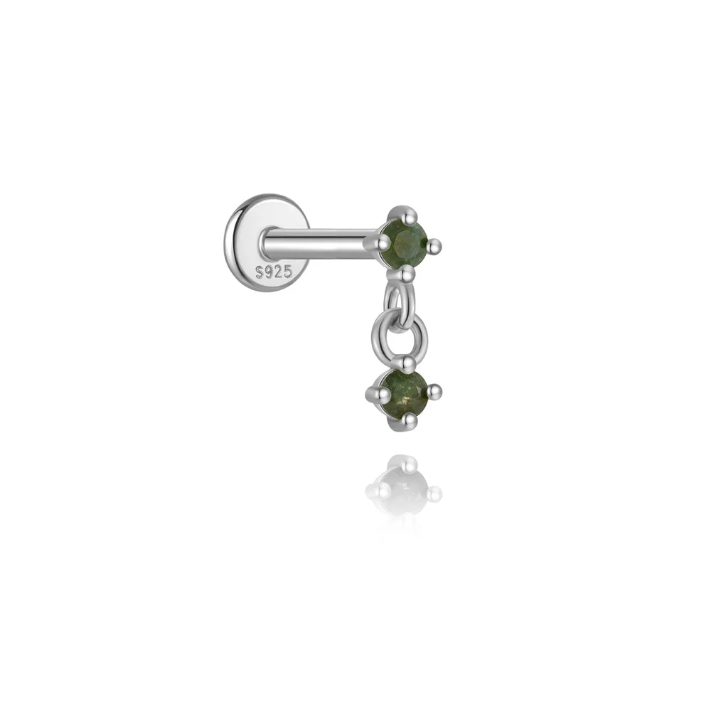 AIDE Wasser Gras Achat 925 Sterling Silber Flachkopf Faden Piercing Ohrring Grünes Moos Piercing Ohr Knochen Ohrring Schmuck 1 Stück