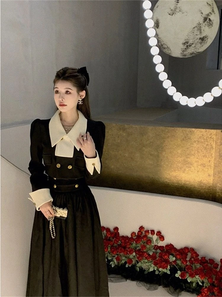 Autumn Korean Fashion French Elegant Women's Suit Patchwork Design 2 Piece Set Warm Slimming Party Outfits Woman Clothing 2025 - Image 4