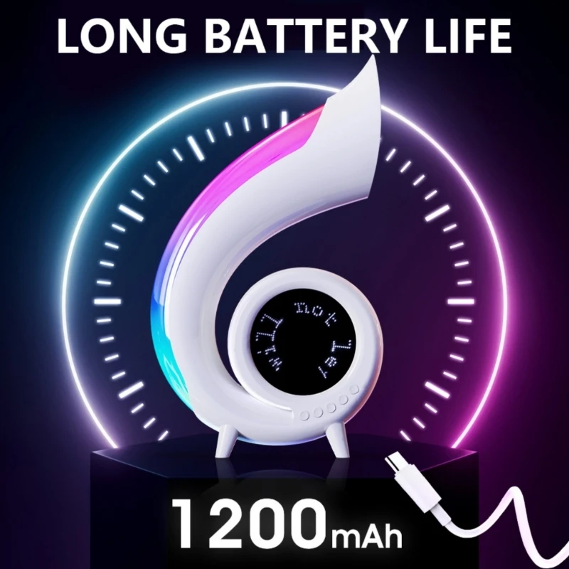 مكبر صوت لاسلكي متوافق مع تقنية البلوتوث، وإضاءة ليلية، وساعة منبه، وشاشة LED