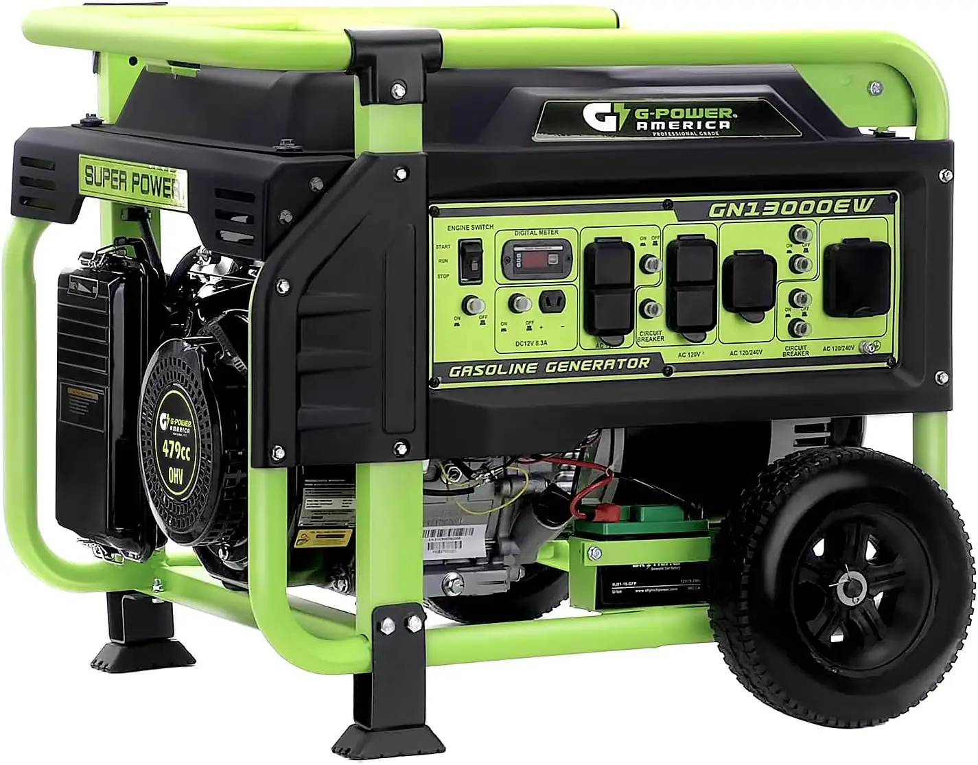 

Portable Generator 13000 Watt,Gasoline Powered,Recoil/Electric Start, 12V-8.3A Charging Outlets, Home Back Up & RV Ready