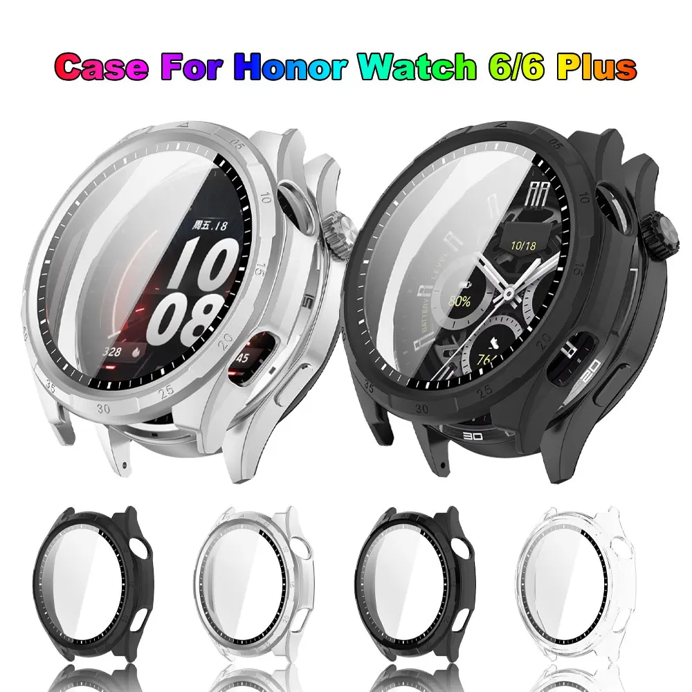 Hard Shell Tempered Glass Screen Protector Film Smartwatch Frame Case For For Honor Watch 6/6 Plus Watch Protective Bumper Cover