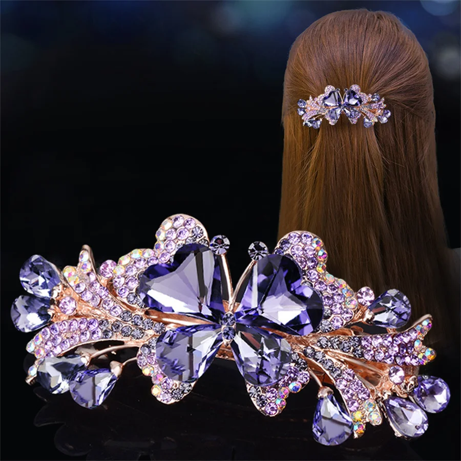 2023new Fashion Retro Crystal Butterfly Hair Clip Large Top Clip Flower Spring Clip high quality Female Mother hairpin Headdress