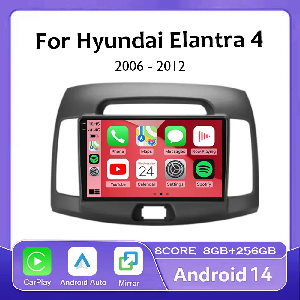 

Автомагнитола Carplay для Hyundai Elantra 4 HD 2006-2012, Android 14, мультимедийный видеоплеер, навигация GPS, 2Din, 2 Din, DVD