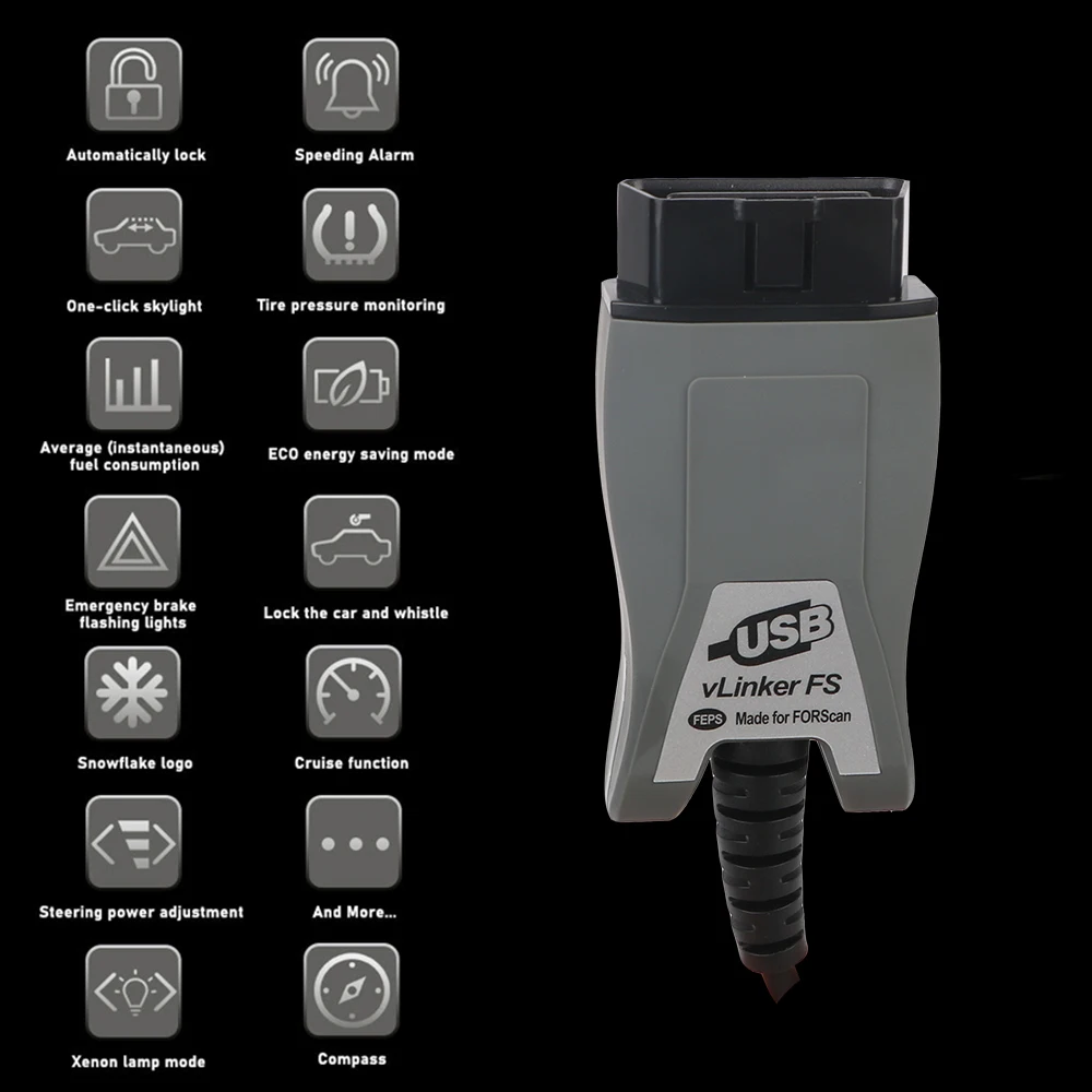 

Диагностический Автомобильный сканер HS/MS-CAN, USB-сканер OBDII FS ELM327 ELM 327 OBD 2 VLinker FS для Mazda, Ford FORScan