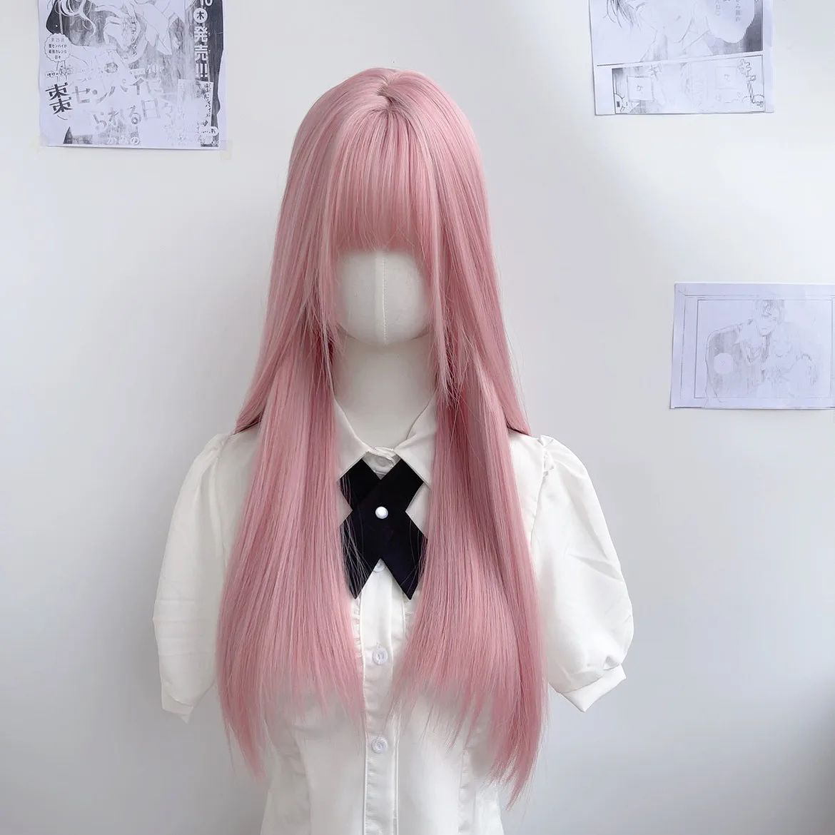 LM Cosplay Hair Wig 24Inch Synthetic Long Straight Pink Wig With Bangs Heat-Resistant For Women - view 4