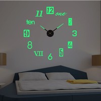 Luminous Large Wall Clock 3D DIY Quartz Clocks Fashion Watches Acrylic Mirror Stickers Living Room Home Decor Horloge