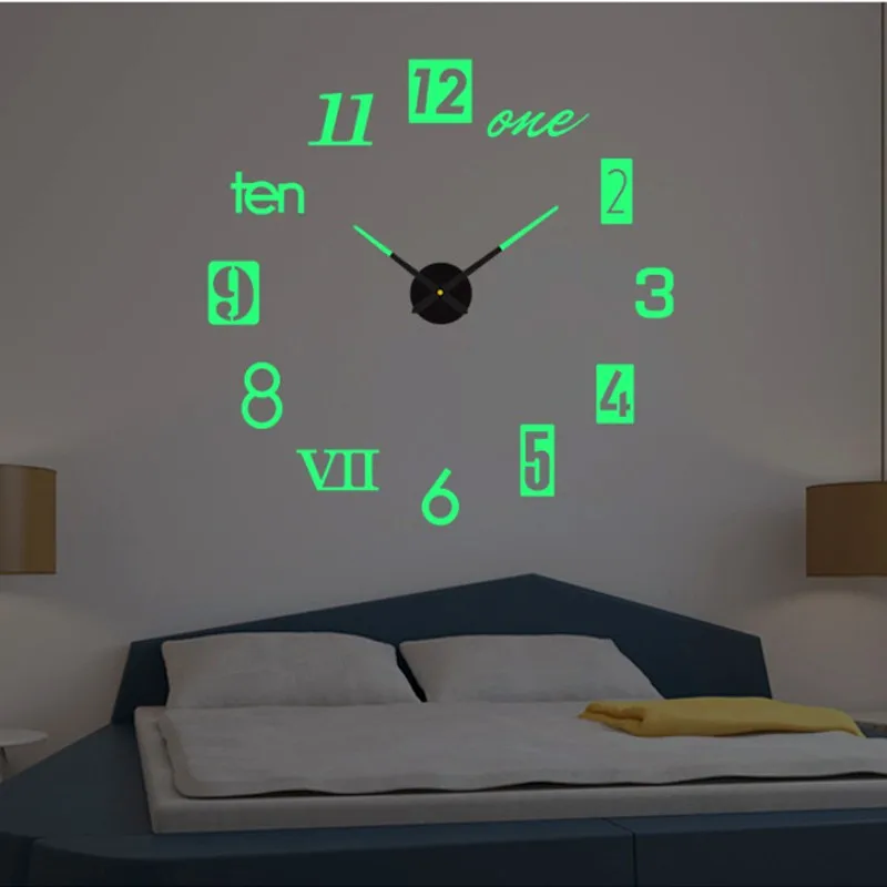 Large Luminous Mute Clock 3D DIY Silent Digital Clocks Acrylic Wall Stickers Living Room Bedroom Wall Decroation Home Decor