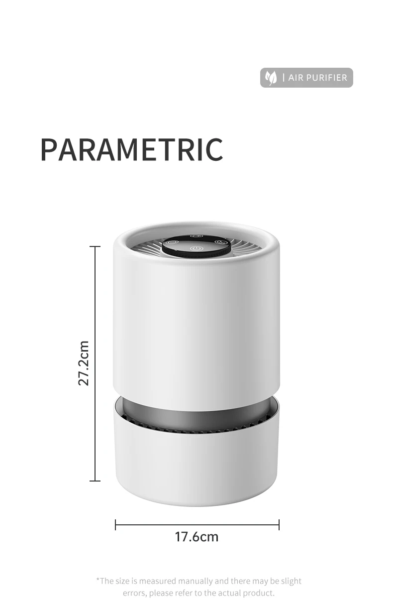 Portable Air Purifier HEPA Activated Carbon Composite Filter Blue Light Negative Ion 2 Speed Touch Control USB Type-C Quiet Night Mode Aroma Tank