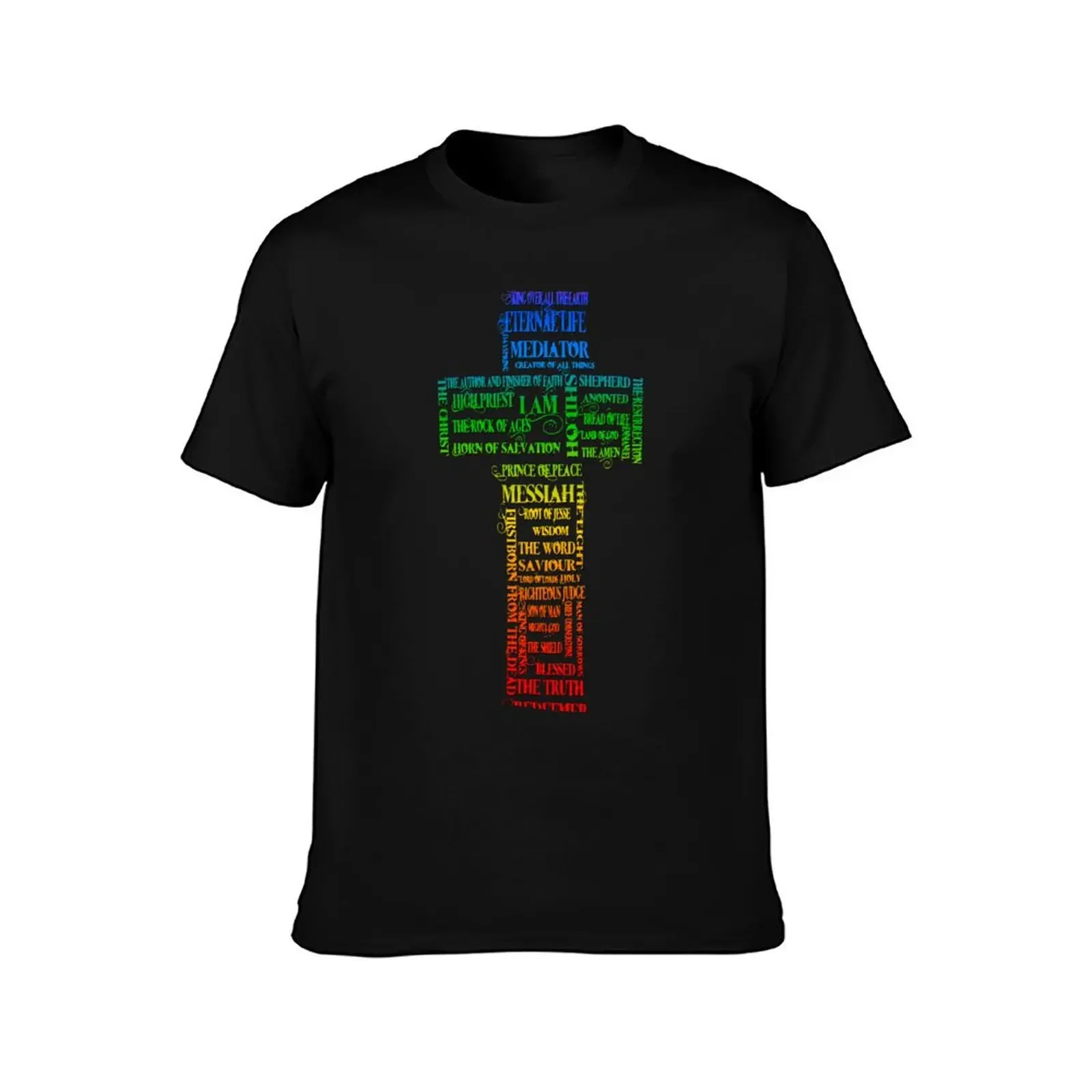 Rainbow Names of Jesus Cross T-Shirt new edition anime clothes for a boy anime shirts men