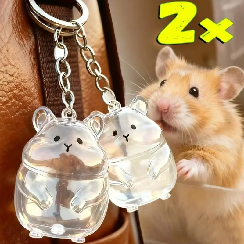 1/2Pcs Transparent Hamster Fur Hair Keepsake Keychains Pet Hair Storage Container Adorable Blusher Pet Lovers Memorial Keyrings