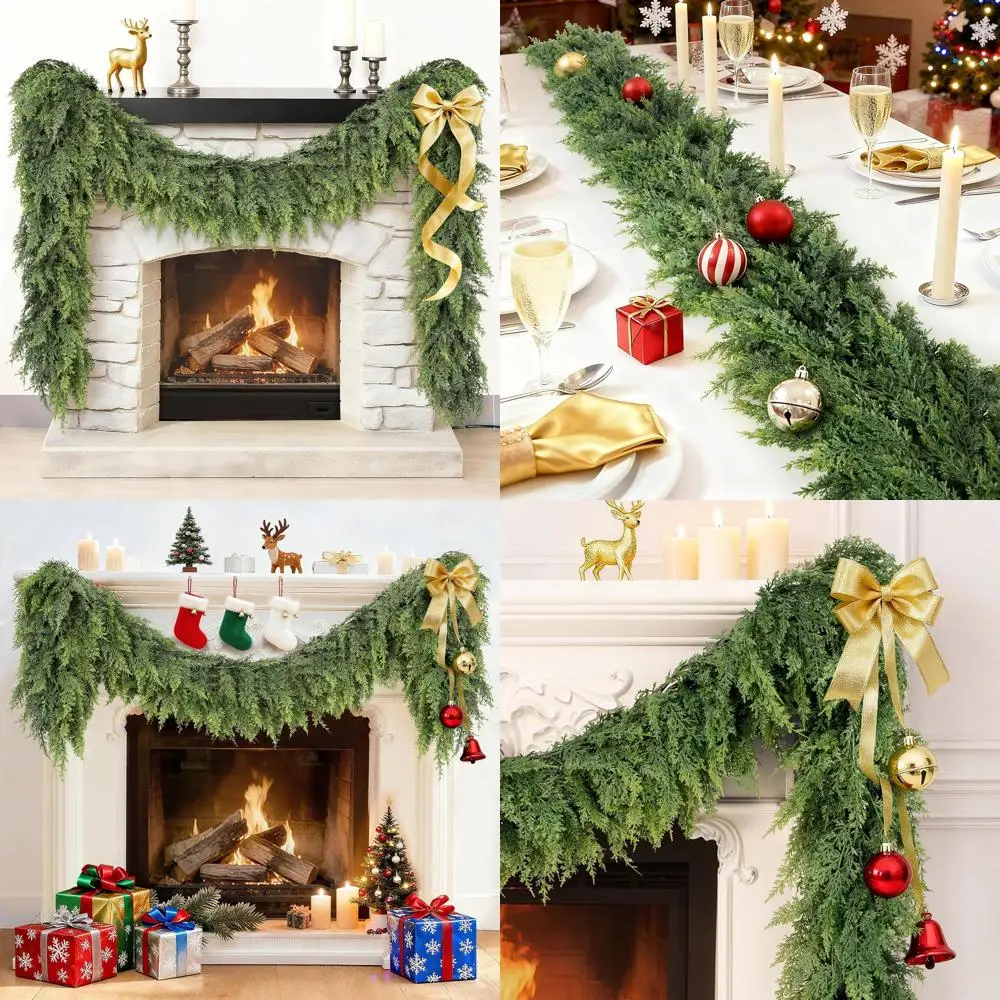 

Реалистичная гирлянда из искусственного кедра длиной 6 футов, мягкая и пышная, для мантии, стола, лестницы, камина, праздничных украшений для дома и улицы (2 шт.