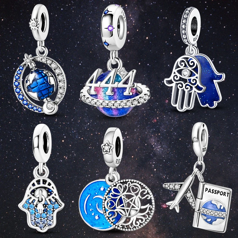 925 Sterling Silver Mystery Pentagram Moon Star Airplane Earth Hand Charms For Women Fit Original Bracelet Fine Jewelry Gift