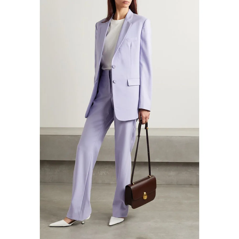 Classy Light Purple Suits for Women Single Breasted 2 Pieces Jacket Pants Female Clothing Slim Fit Office Lady Blazers Sets