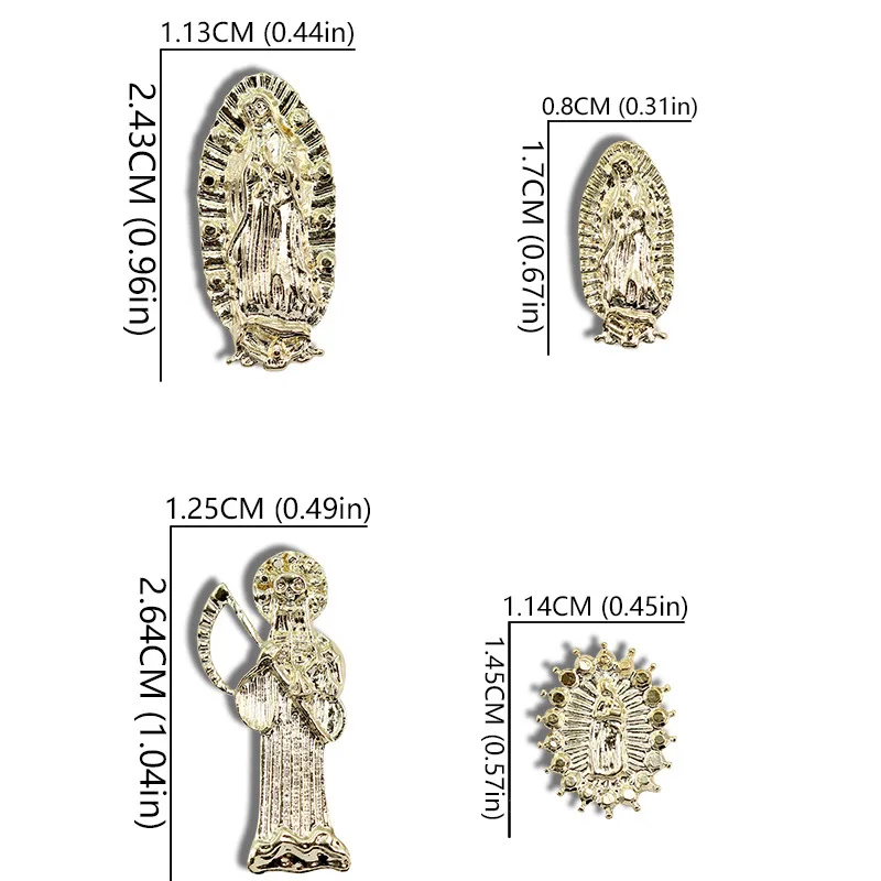 10PCS 3D Gold Metal Nail Art Virgin Mary Charms Death Accessories Parts For Nails Decoration Design Supplies Manicure Decor Tool