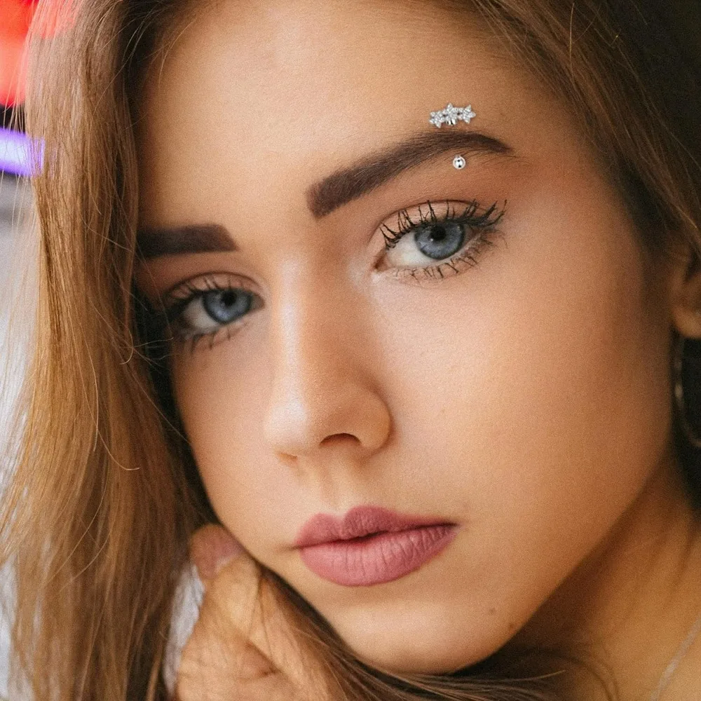 Florideco 1Pc Rook Eyebrow Studs Earrings for Women Men Surgical Steel Inlaid CZ Opal Belly Lip Ring Cartilage Piercing Jewelry