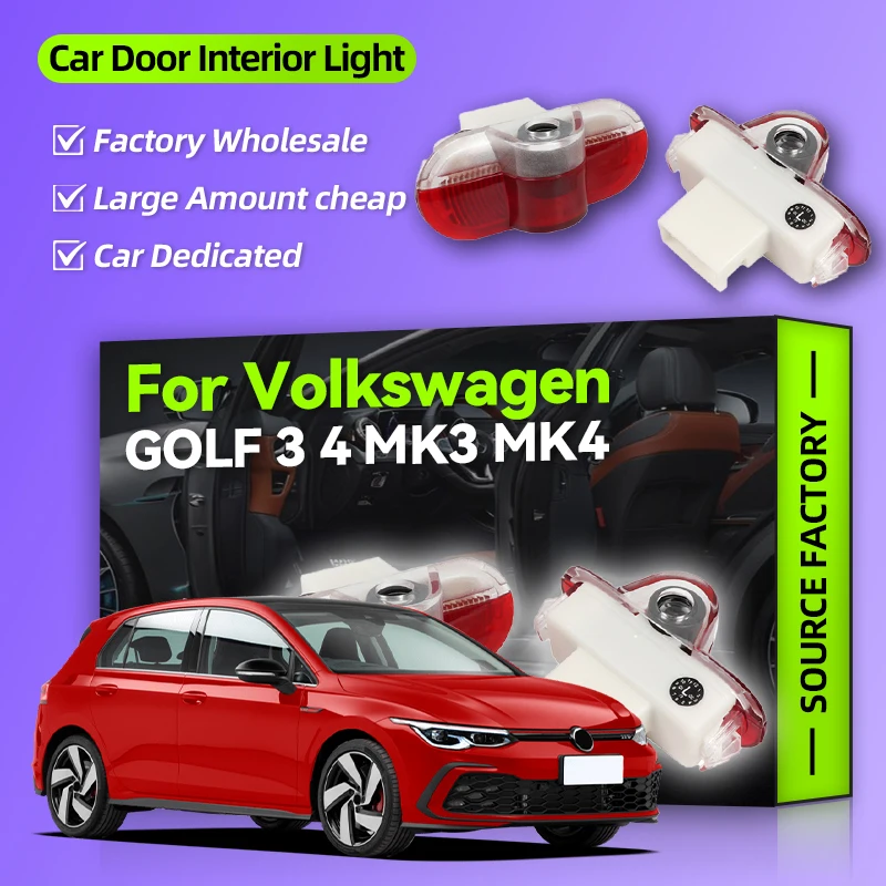 

2026 Горячие эмблемы 2 шт. для VW Polo Caddy Bora Lavida Golf 3 4 MK3 MK4 Beetle Jetta Touran Светодиодные лампы для дверей автомобиля Внутренний декор