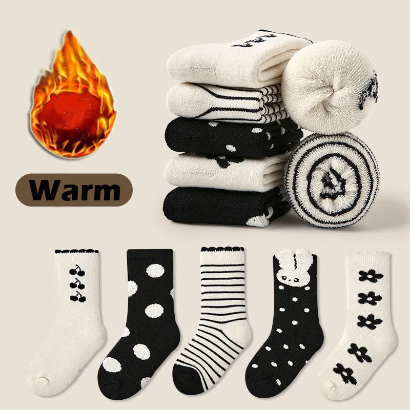 5 Pairs Children Thermal Socks Winter Thickened Cotton Sock Girls Warm Plush Sock Baby Infant Socks Kids Calf Sock