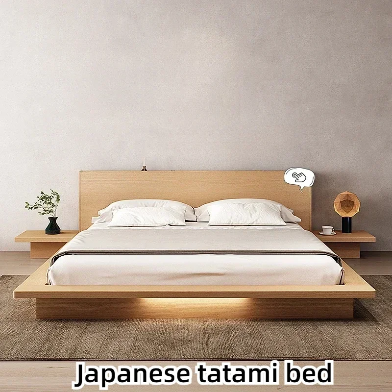 Japanese Tatami Loft Bed Adults Nordic Low Luxury Modern Double Bed Simple Landing Bedstead Lamp Furniture