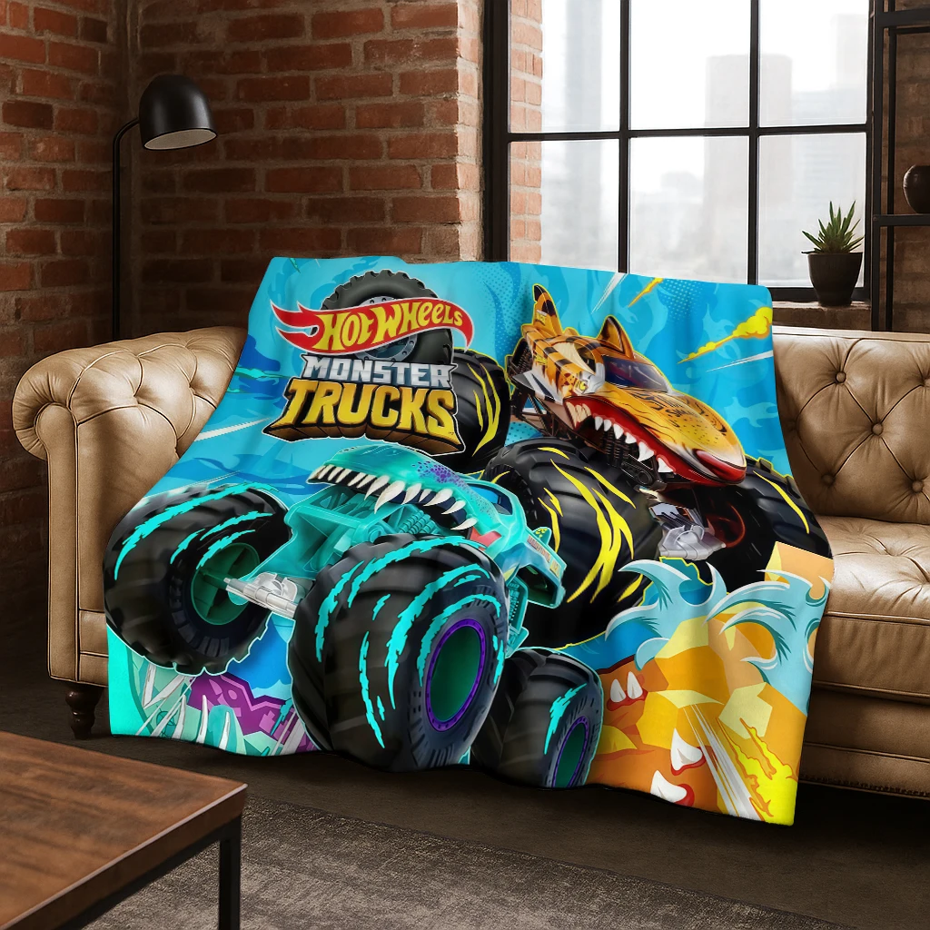 Cartoon Hot Wheels Toy Racing Car Art Flannel Blanket,Cozy Soft Throw Blanket for Home Bedroom Bed Sofa Picnic Cover Kid Gift