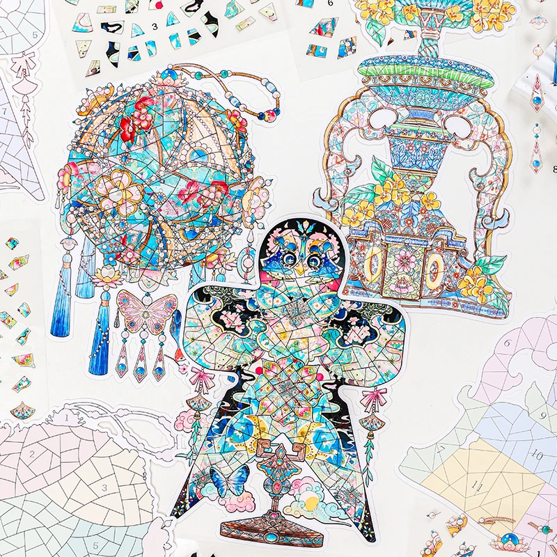 

Card Lover 4 шт. [Серия Cloud River Moon] 3D пейзажные наклейки Бумажный воздушный змей Весна Серебро Терраса Роса Журнал в древнем стиле