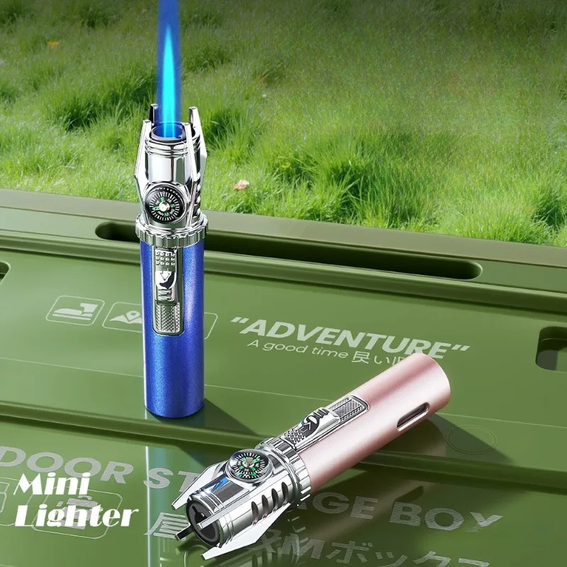 

Mini Spray Gun Lighter Windproof Jet Blue Flame Butane Gas Torch Lighter Outdoor Compass Visible Gas Window Cigar Lighters Gifts