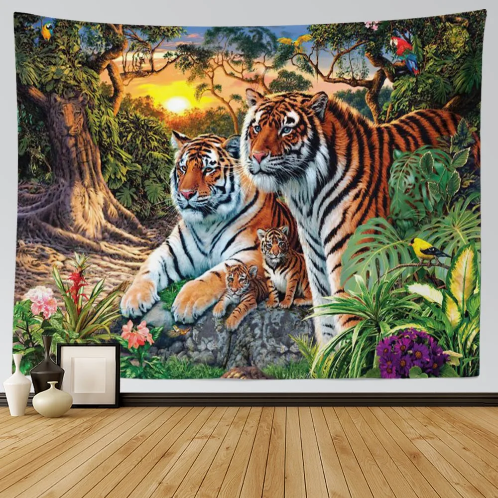 Forest Tiger Tapestry Mandala Decorative Wall Painting  Panoramic Wallpaper Hanging  