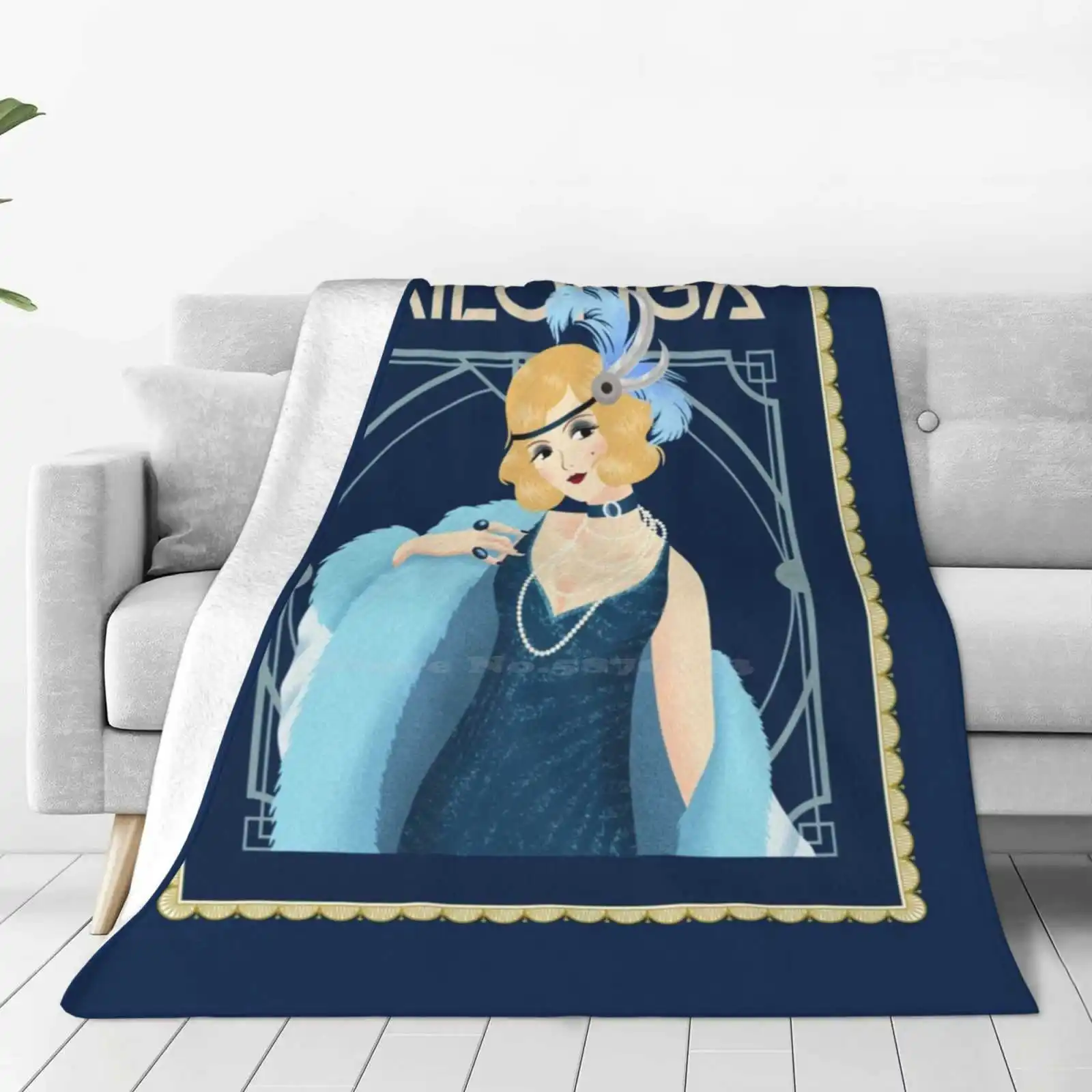 Blue Art Deco 1920S Style Tango Milonga Flapper Poster For Home Sofa Bed Camping Car Plane Travel Portable Blanket Argentine