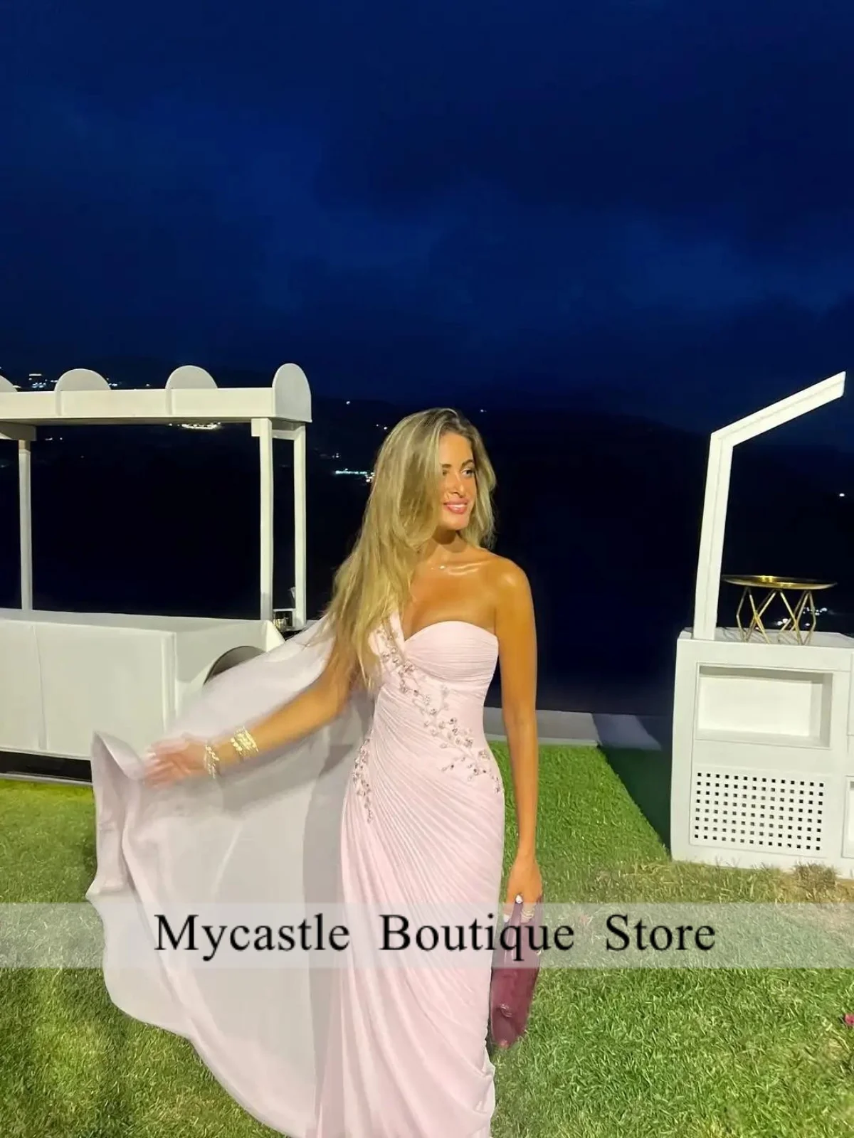 

Pink Chiffon Mermaid Evening Dresses Sweetheart One Shoulder Pleated Prom Dresses Saudi Arabric Formal Prom Gowns Customiz