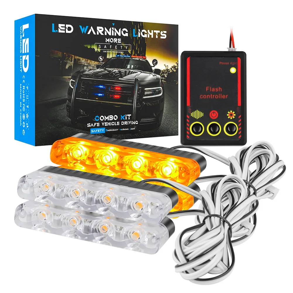 

DXZ 4 in 1 24LED Car Strobe Warning Signal Light Grille Flashing Lightbar Fireman Beacon Traffic Lamp 12V Red Blue Motorcycle