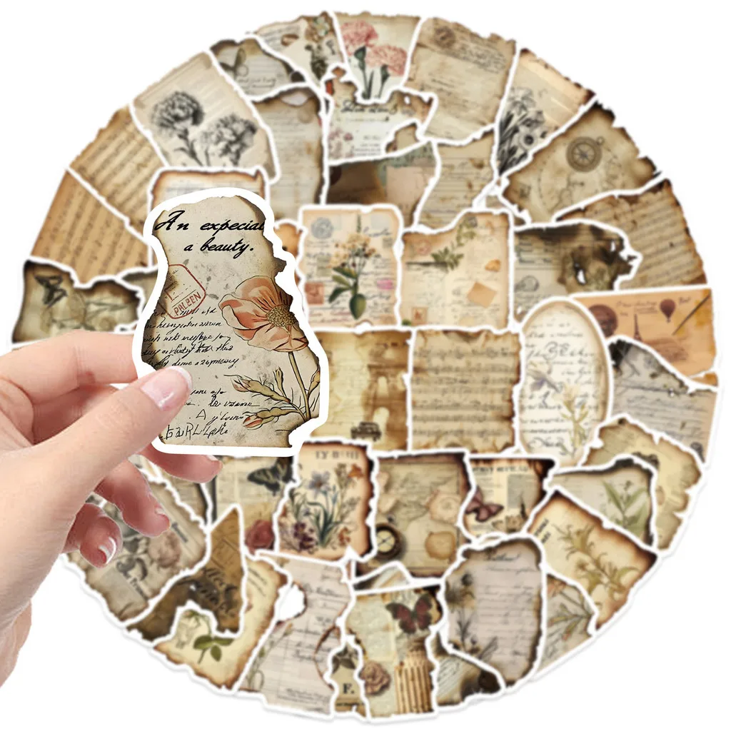 50 pegatinas de grafiti con fragmentos quemados Vintage, calcomanías decorativas impermeables para guitarras, cuadernos y equipaje, tienda de AnimeWorlds DIY