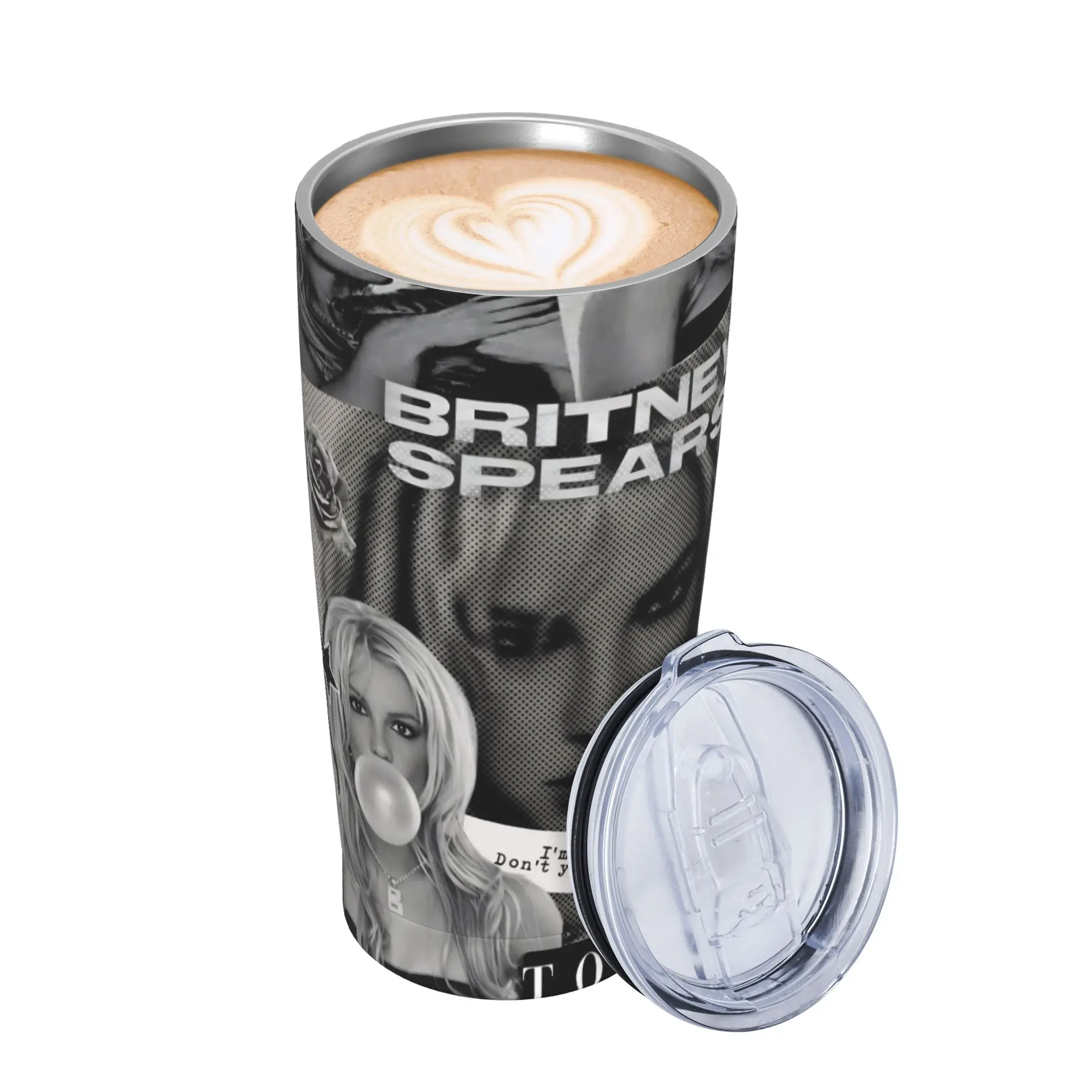 Singer Britney Spears Insulated Tumbler with Straws Lid  Stainless Steel Thermal Mug Outdoor Portable Hot Cold Drinks Cup 20oz