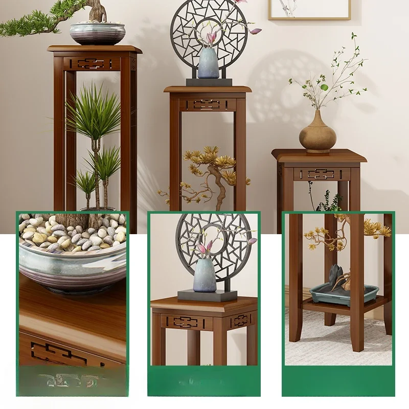 Chinese Antique Flower Racks Floor-to-ceiling Solid Wood Plant Shelves Indoor Living Room and Balcony Vintage Plant Holder