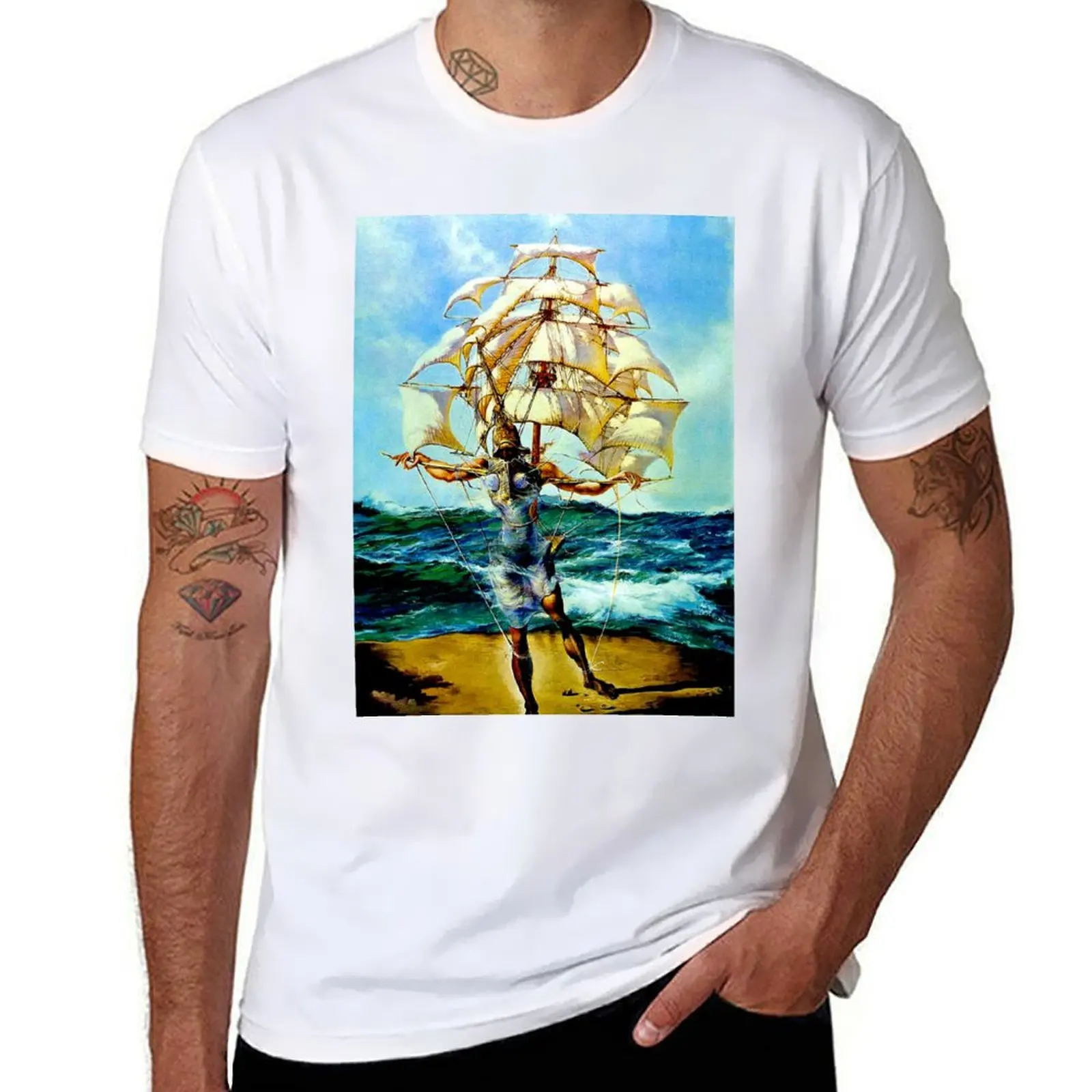 : Print Fantasy Vintage SHIP Abstract THE Painting T-Shirt Casual Fashion Short Sleeve Cotton T-Shirt
